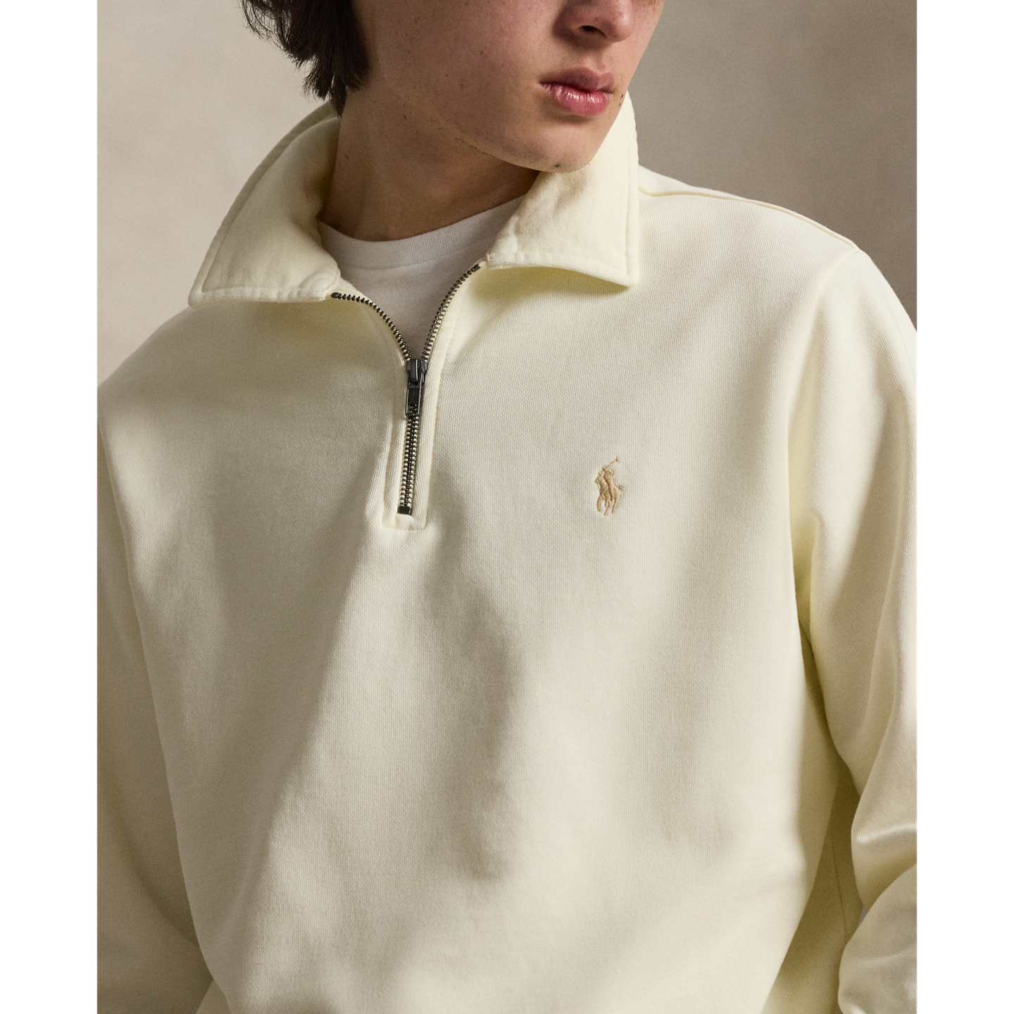 Мужская толстовка Ralph Lauren Loopback Fleece Quarter-Zip, цвет: Кремовый — фото 3