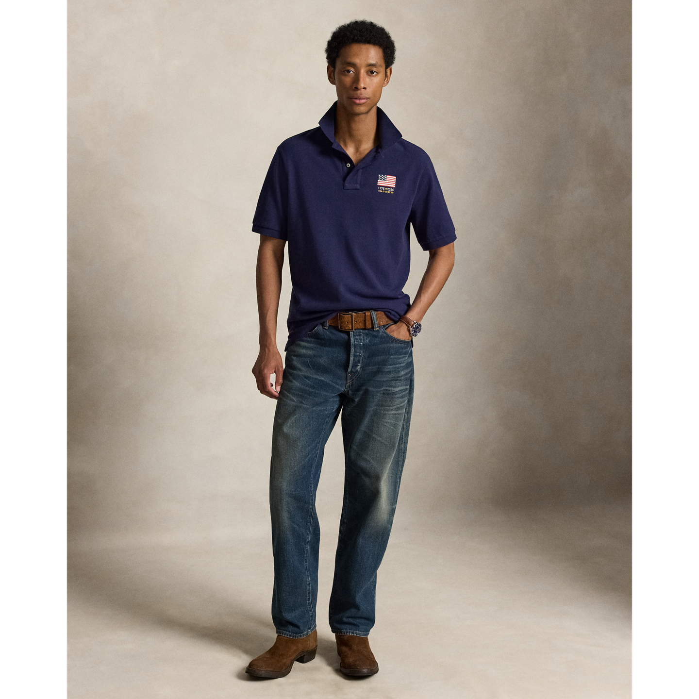 Мужское поло Ralph Lauren American Icons Stamp Polo, цвет: Тёмно-синий — фото 5