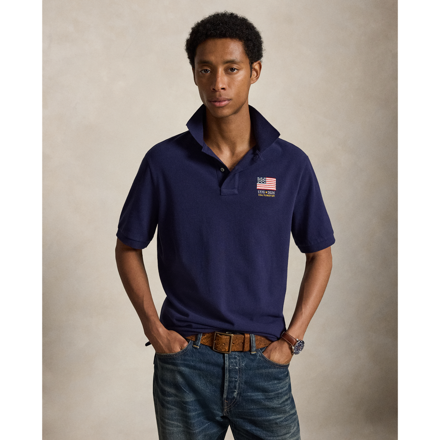 Мужское поло Ralph Lauren American Icons Stamp Polo, цвет: Тёмно-синий — фото 1