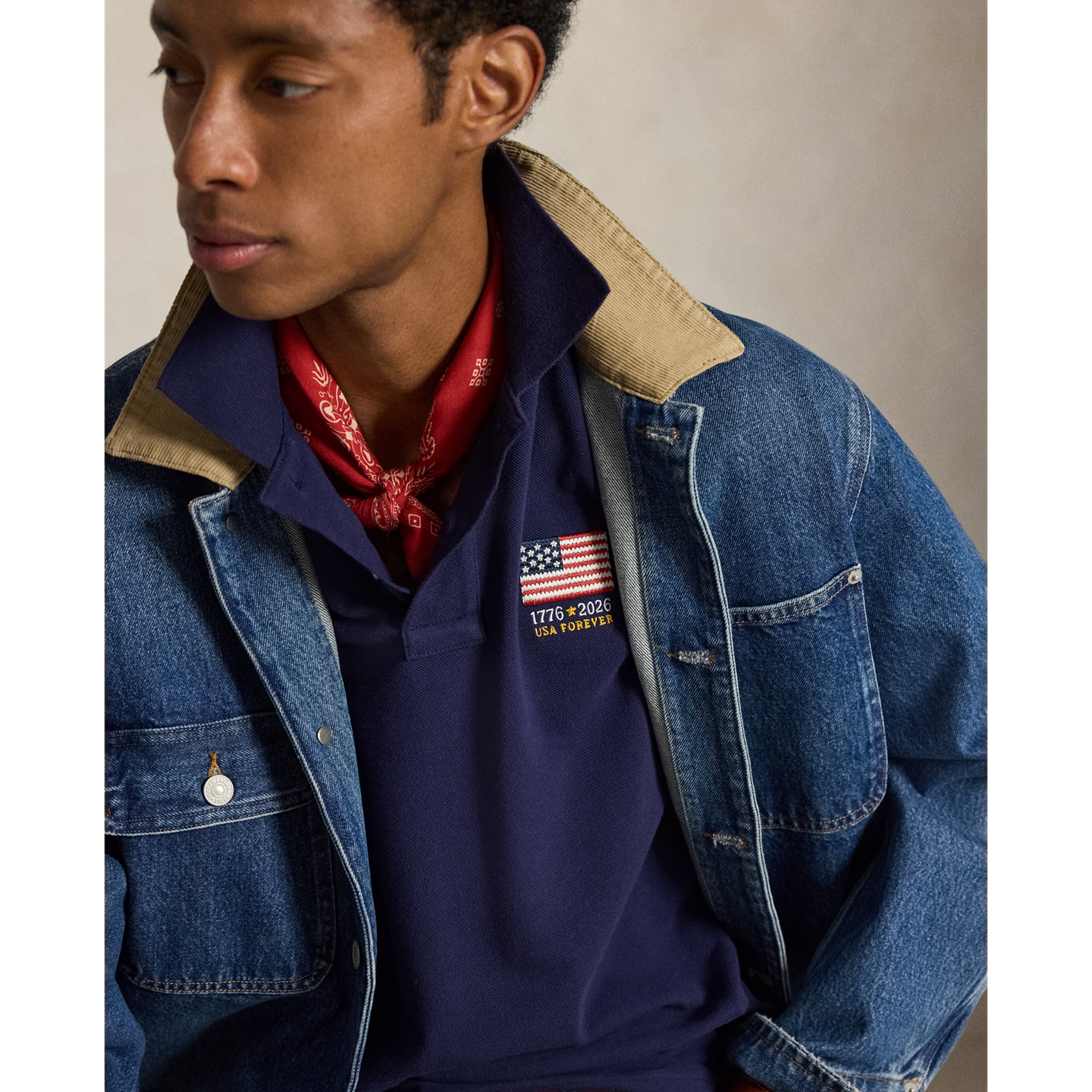 Мужское поло Ralph Lauren American Icons Stamp Polo, цвет: Тёмно-синий — фото 4