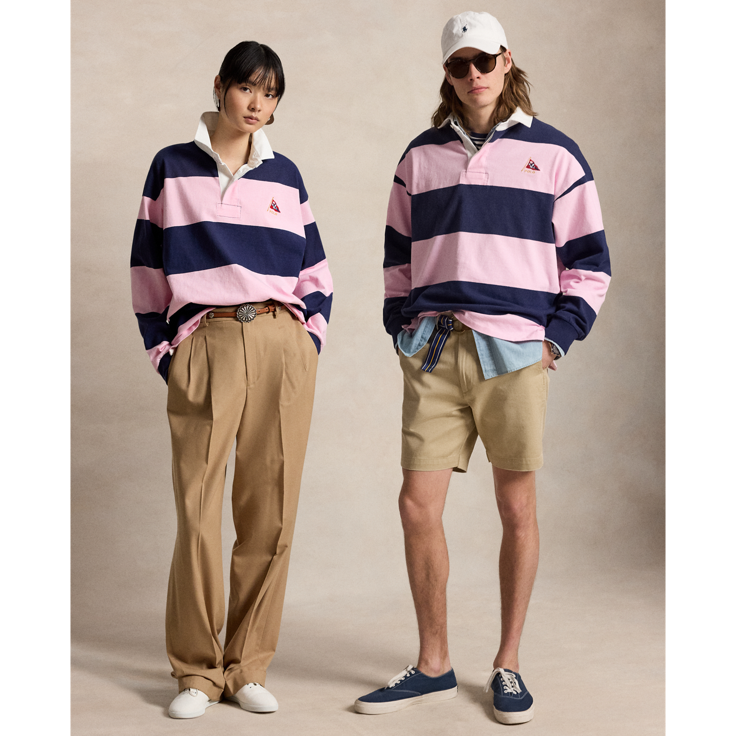 Мужская рубашка Ralph Lauren Big Fit Striped Jersey Rugby, цвет: Розовый / Тёмно-синий — фото 7
