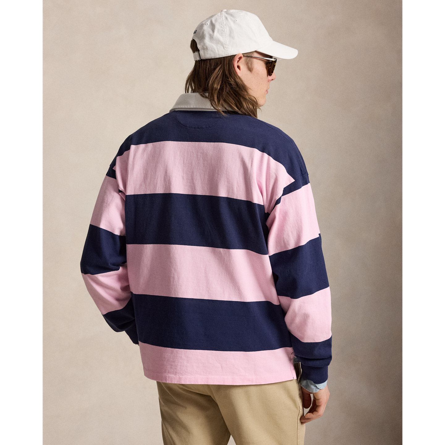 Мужская рубашка Ralph Lauren Big Fit Striped Jersey Rugby, цвет: Розовый / Тёмно-синий — фото 2
