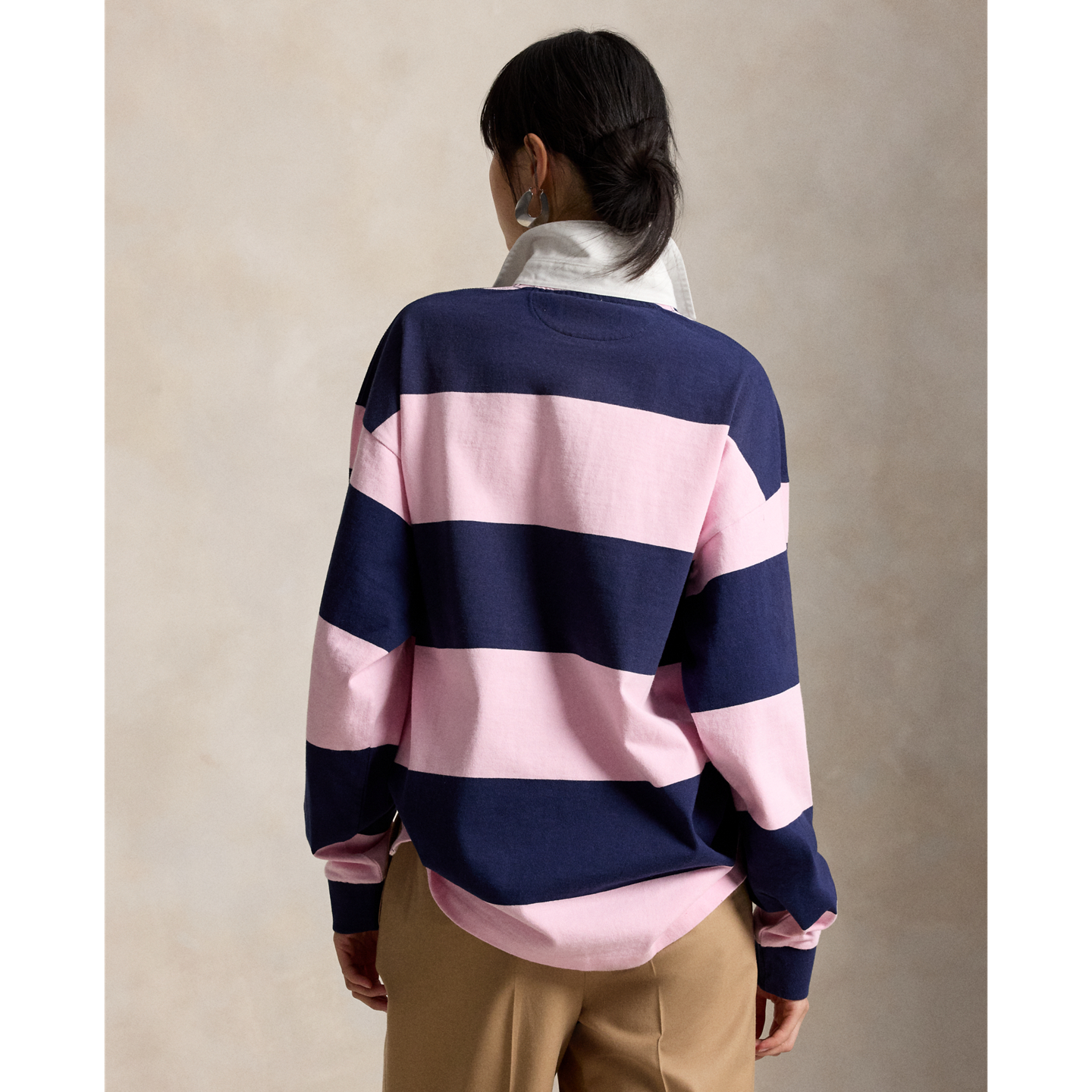 Мужская рубашка Ralph Lauren Big Fit Striped Jersey Rugby, цвет: Розовый / Тёмно-синий — фото 4