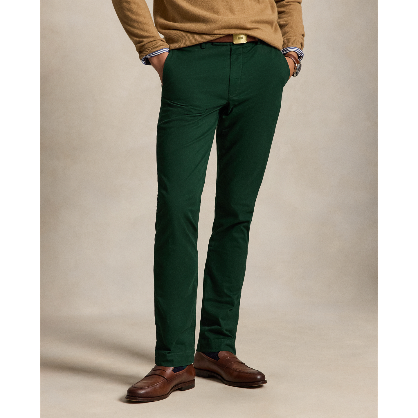 Мужские брюки Ralph Lauren Greenwich Straight Fit Chino Pant, цвет: Зелёный — фото 1