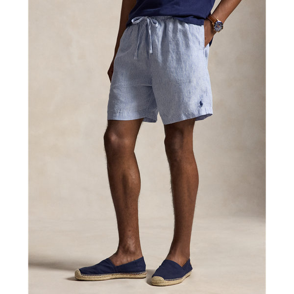 Cabana Blue White 6-Inch Lateef Classic Fit Linen Short Polo Ralph Lauren 4