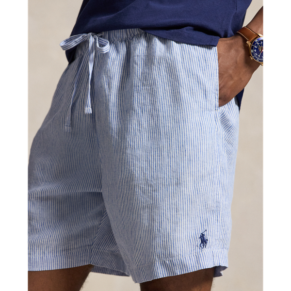 Cabana Blue White 6-Inch Lateef Classic Fit Linen Short Polo Ralph Lauren 6