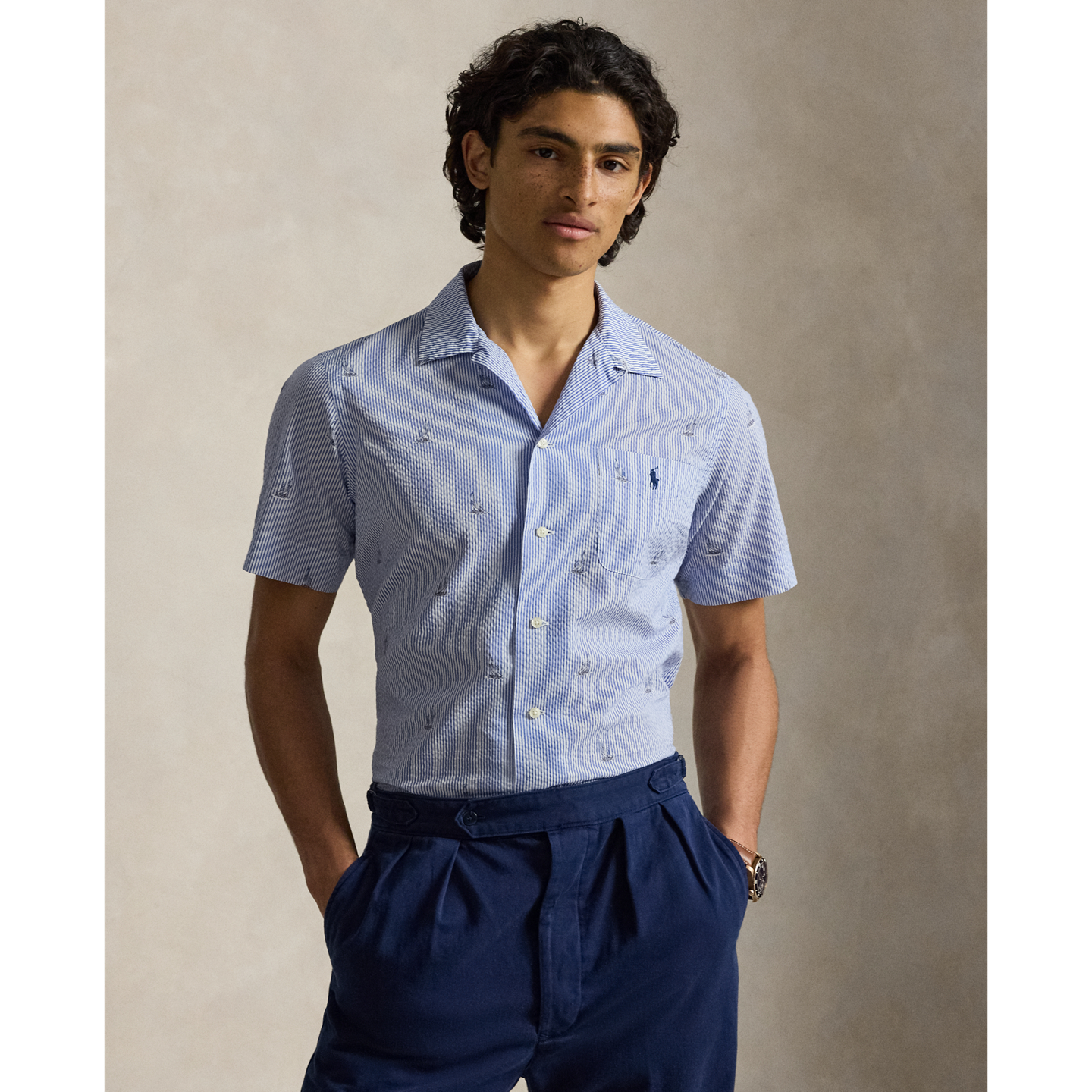 Мужская рубашка Ralph Lauren Classic Fit Sailboat Seersucker, цвет: Полосатый — фото 4