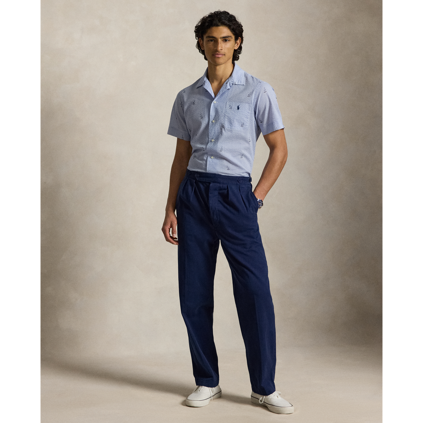 Мужская рубашка Ralph Lauren Classic Fit Sailboat Seersucker, цвет: Полосатый — фото 1