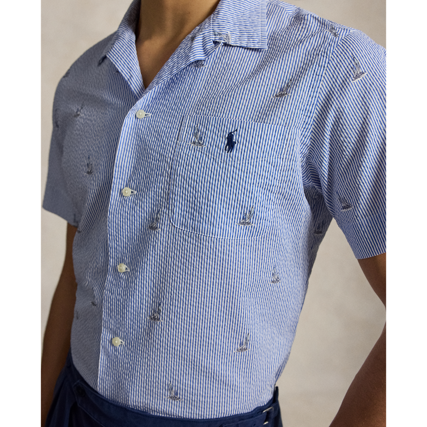 Мужская рубашка Ralph Lauren Classic Fit Sailboat Seersucker, цвет: Полосатый — фото 3