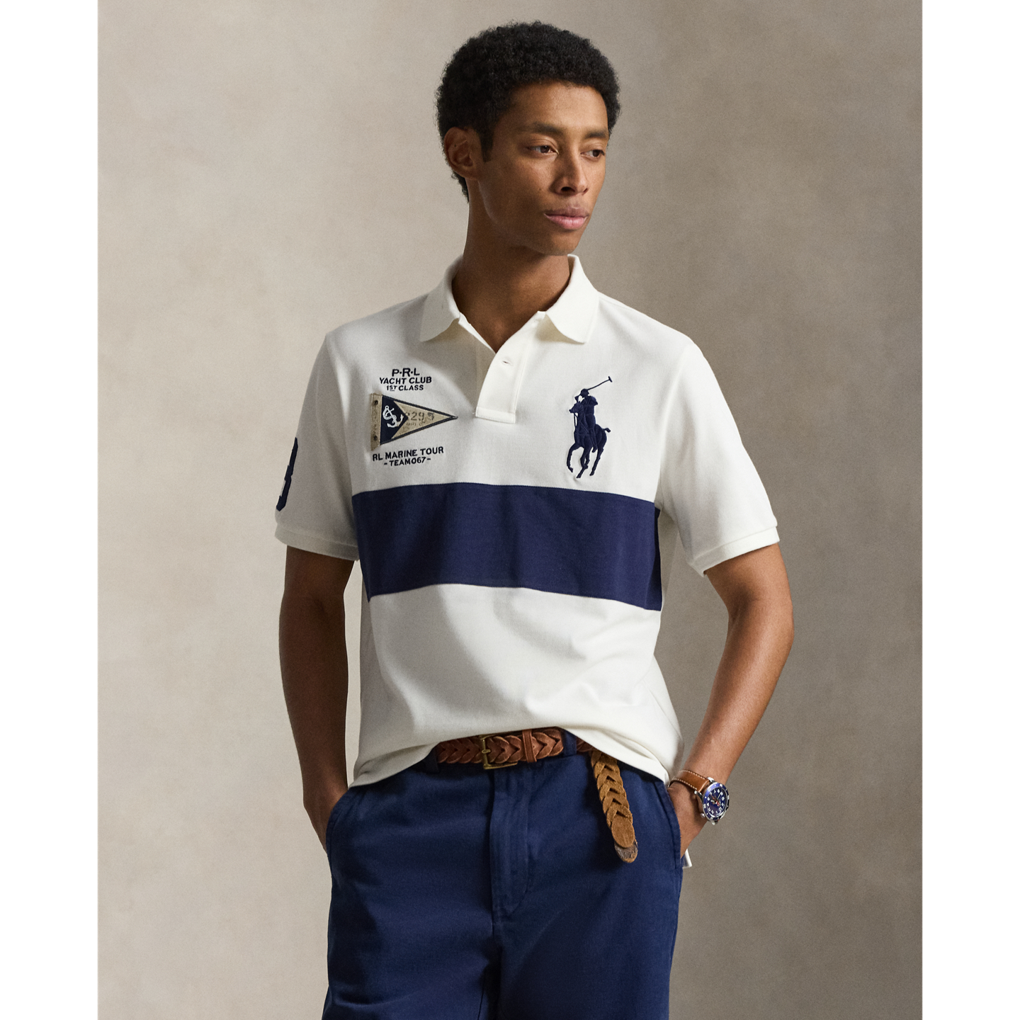 Мужское поло Ralph Lauren Classic Fit Big Pony Mesh Polo, цвет: Тёмно-синий — фото 4