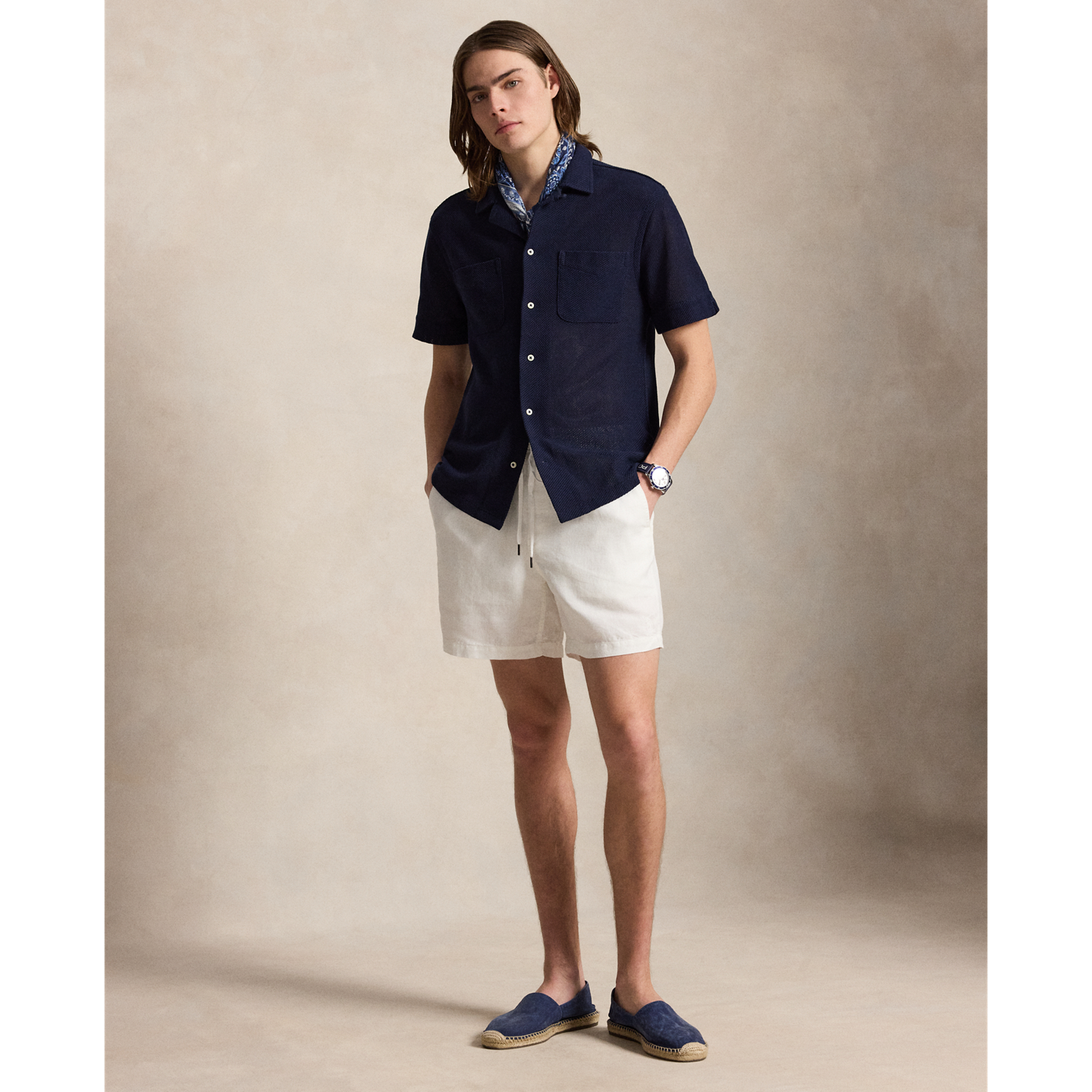 Мужские шорты Polo Ralph Lauren 6-Inch Lateef Classic Fit Linen, цвет: Белый — фото 4