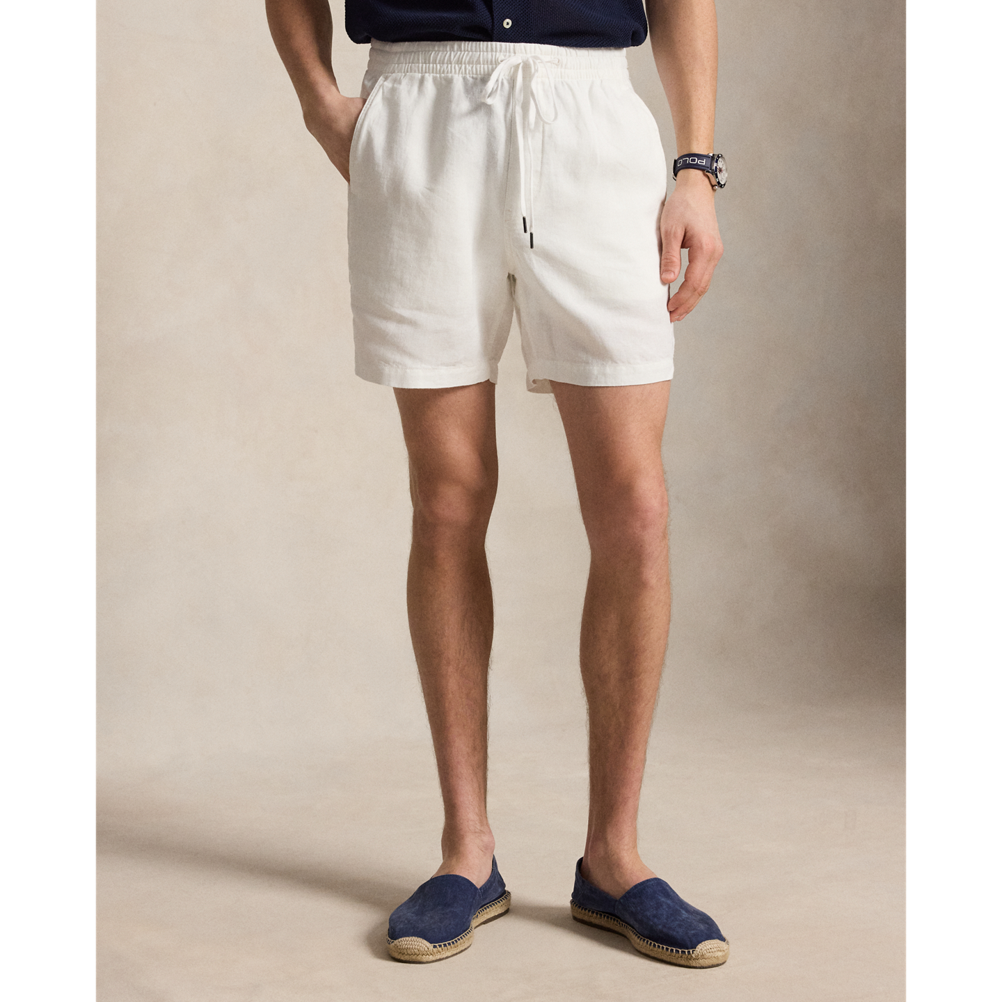 Мужские шорты Polo Ralph Lauren 6-Inch Lateef Classic Fit Linen, цвет: Белый — фото 1