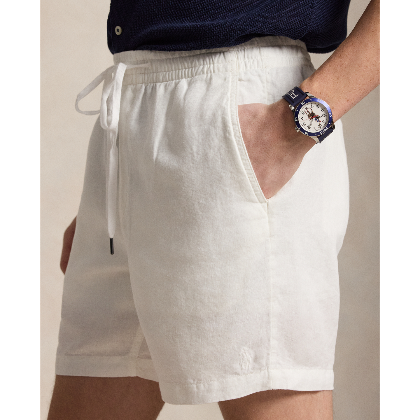 Мужские шорты Polo Ralph Lauren 6-Inch Lateef Classic Fit Linen, цвет: Белый — фото 3