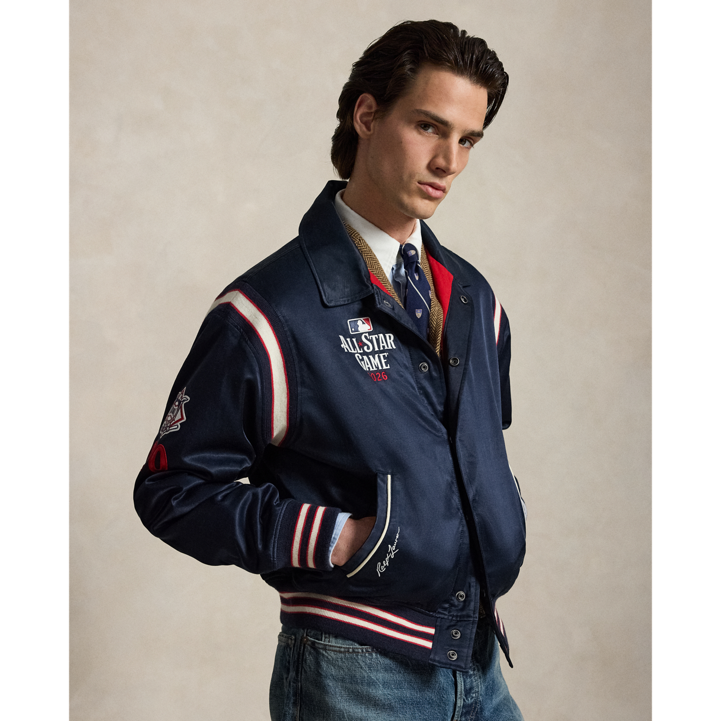 Мужская куртка Ralph Lauren MLB All-Star Game Satin, цвет: Тёмно-синий — фото 4