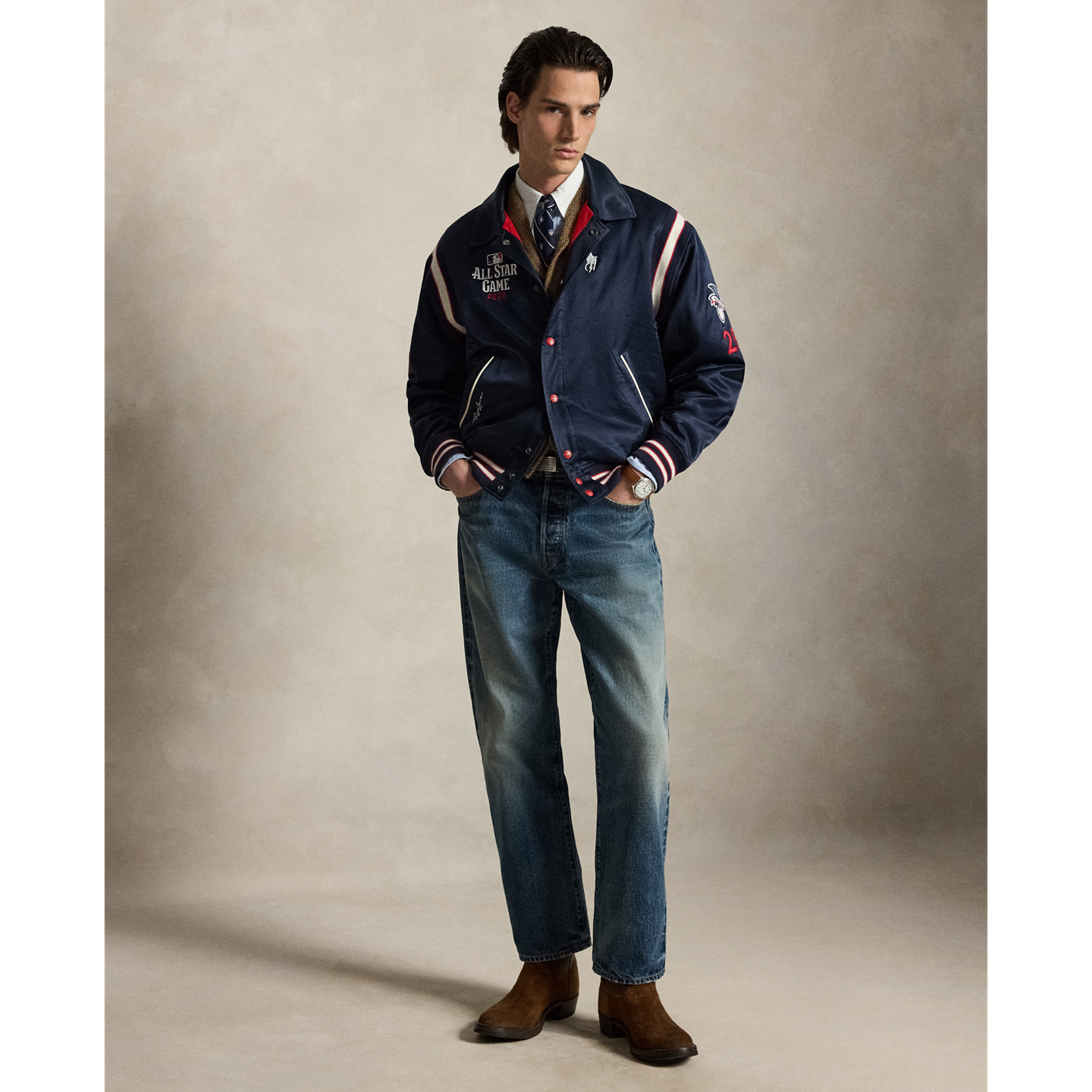 Мужская куртка Ralph Lauren MLB All-Star Game Satin, цвет: Тёмно-синий — фото 1