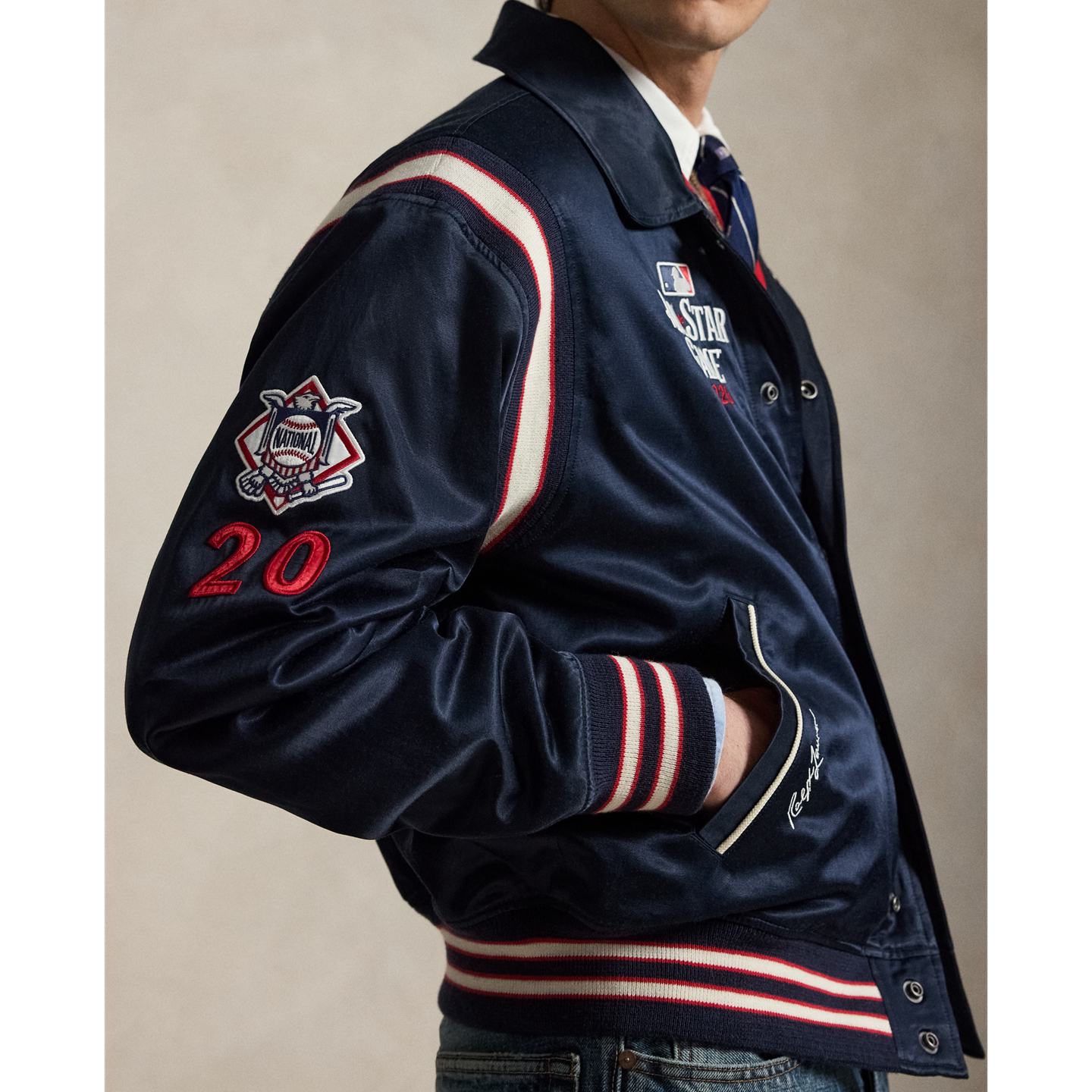 Мужская куртка Ralph Lauren MLB All-Star Game Satin, цвет: Тёмно-синий — фото 3