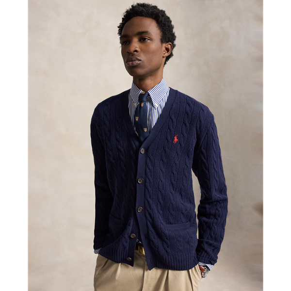 Cardigan torsad&eacute; en laine et cachemire Polo Ralph Lauren en Marine chasseur 1