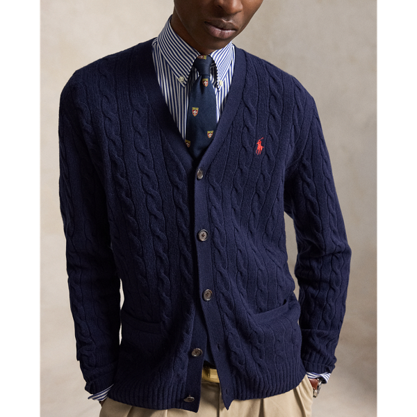 Cardigan torsad&eacute; en laine et cachemire Polo Ralph Lauren en Marine chasseur 6