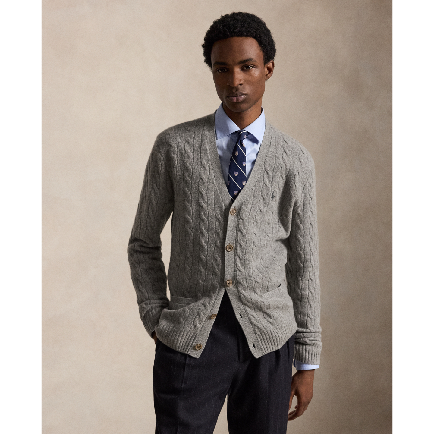 Мужской кардиган Ralph Lauren Cable-Knit Wool-Cashmere, цвет: Палевый серый меланжевый — фото 4