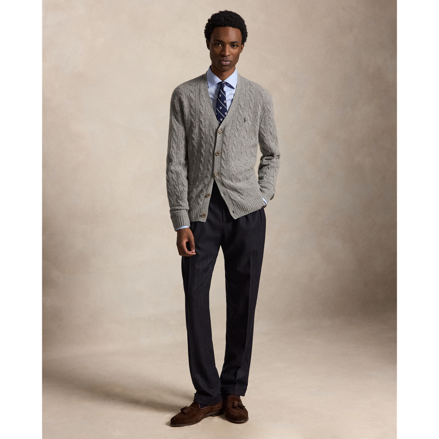 Мужской кардиган Ralph Lauren Cable-Knit Wool-Cashmere, цвет: Палевый серый меланжевый — фото 1