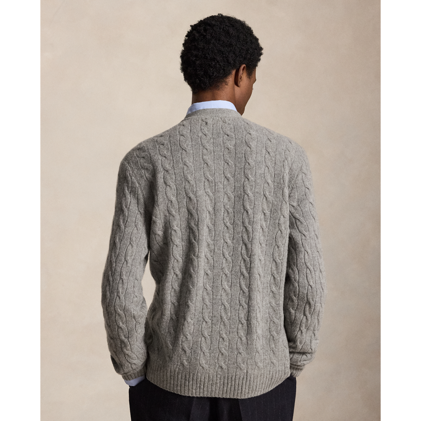 Мужской кардиган Ralph Lauren Cable-Knit Wool-Cashmere, цвет: Палевый серый меланжевый — фото 2