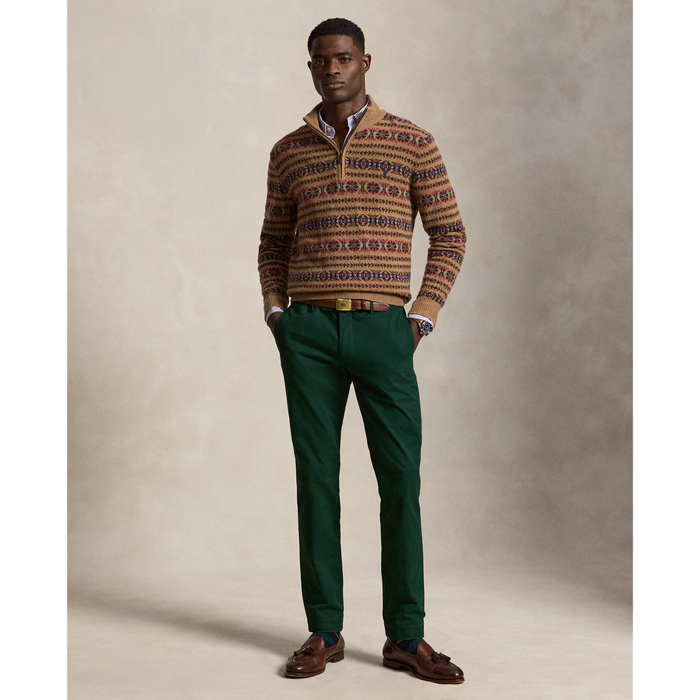 Мужские брюки Ralph Lauren Greenwich Slim Fit Stretch Chino, цвет: Зелёный — фото 4