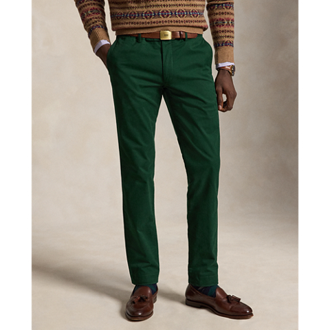 Мужские брюки Ralph Lauren Greenwich Slim Fit Stretch Chino, цвет: Зелёный