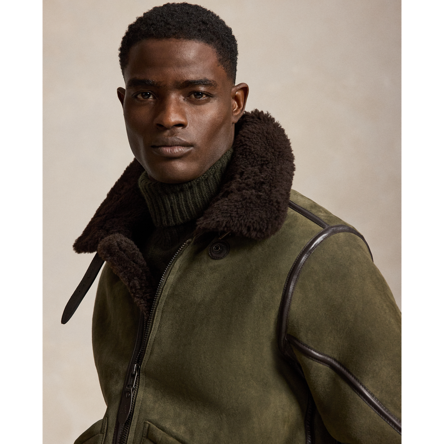 Мужская куртка Ralph Lauren Shearling Flight, цвет: Зелёный / Коричневый — фото 3