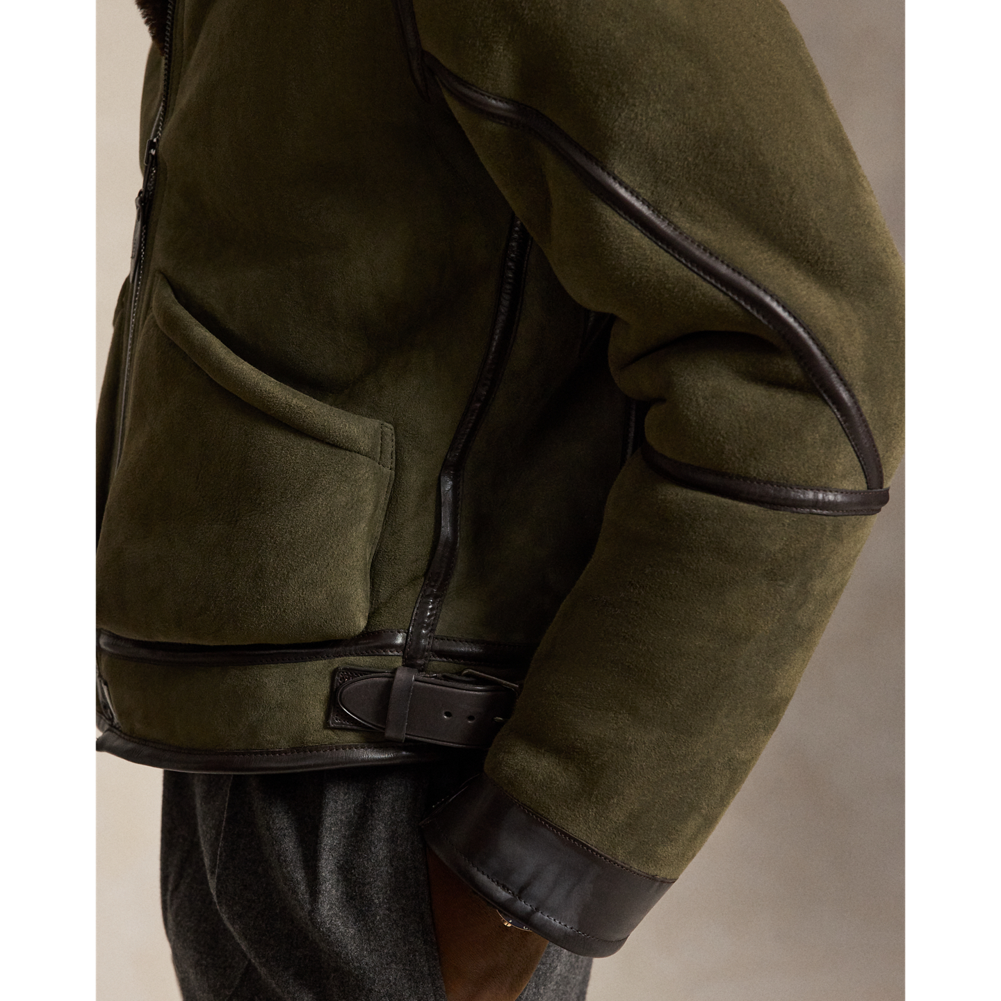 Мужская куртка Ralph Lauren Shearling Flight, цвет: Зелёный / Коричневый — фото 4