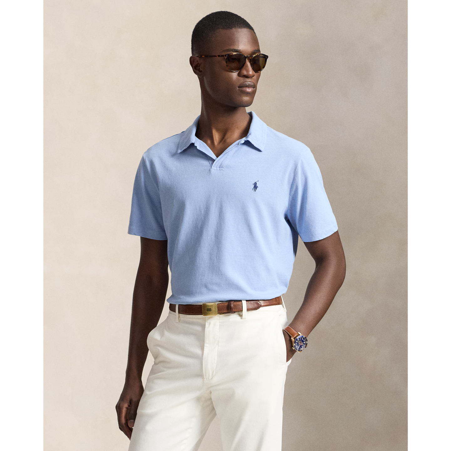 Мужское поло Polo Ralph Lauren Standard Fit Cotton-Linen Polo, цвет: Синий — фото 5