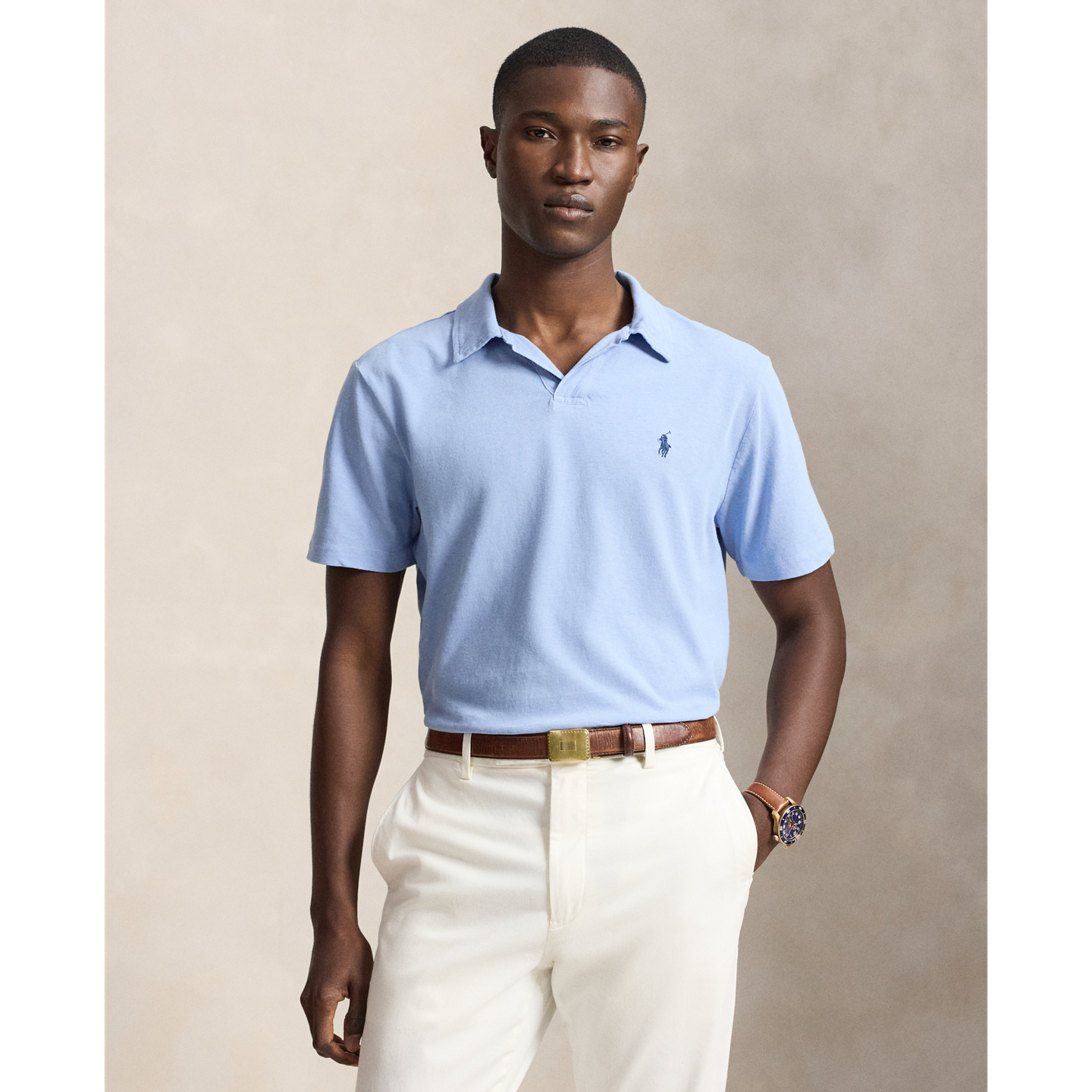 Мужское поло Ralph Lauren Standard Fit Cotton-Linen Polo, цвет: Синий — фото 4