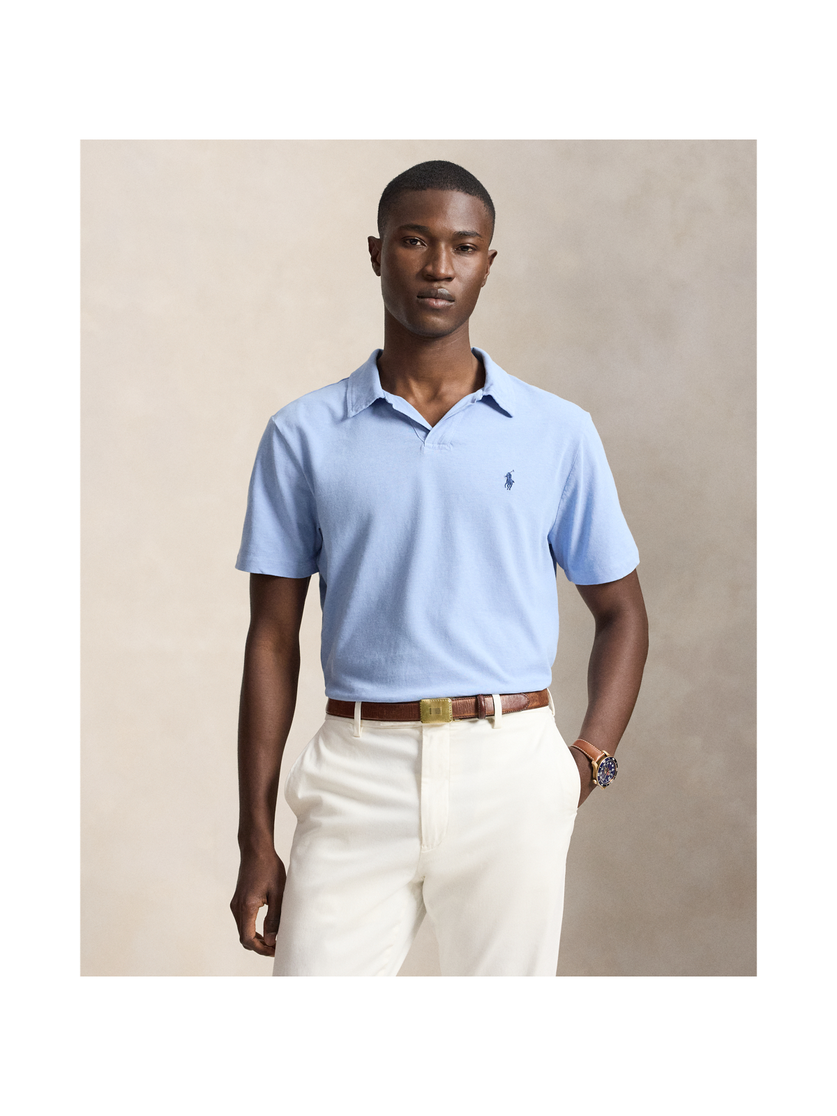 Мужские рубашки Ralph Lauren Standard Fit Cotton-Linen Polo Shirt — фото 4