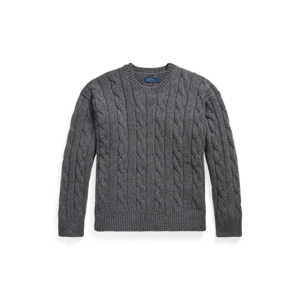 Static Grey Heather Relaxed Fit Cable Wool-Blend Jumper Polo Ralph Lauren 1