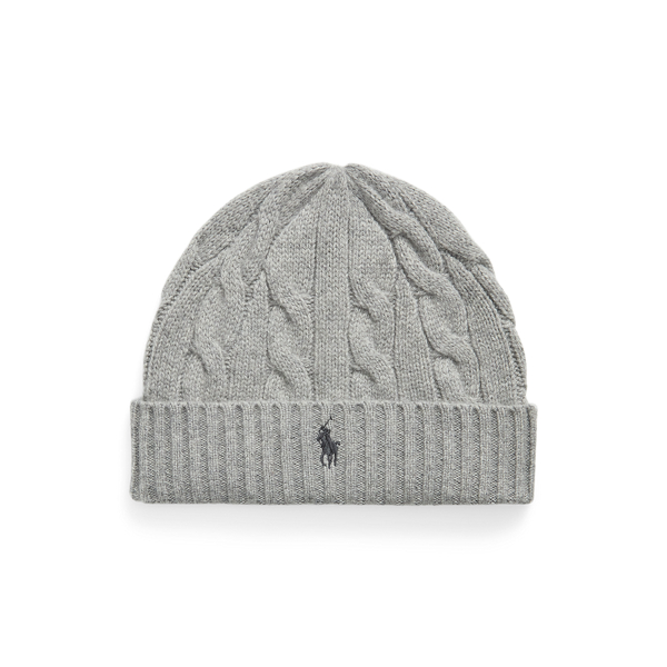 Fawn Grey Heather Cable-Knit Wool-Cashmere Beanie Polo Ralph Lauren 1