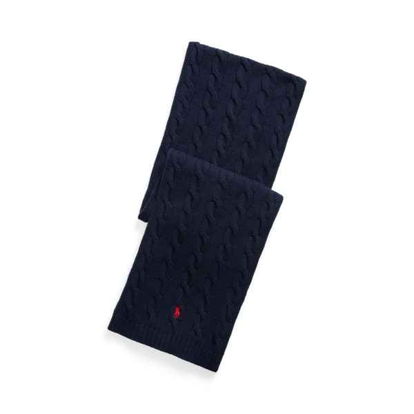 Cachecol de l&atilde;-caxemira e malha tran&ccedil;ada Polo Ralph Lauren em Azul ca&ccedil;a 1