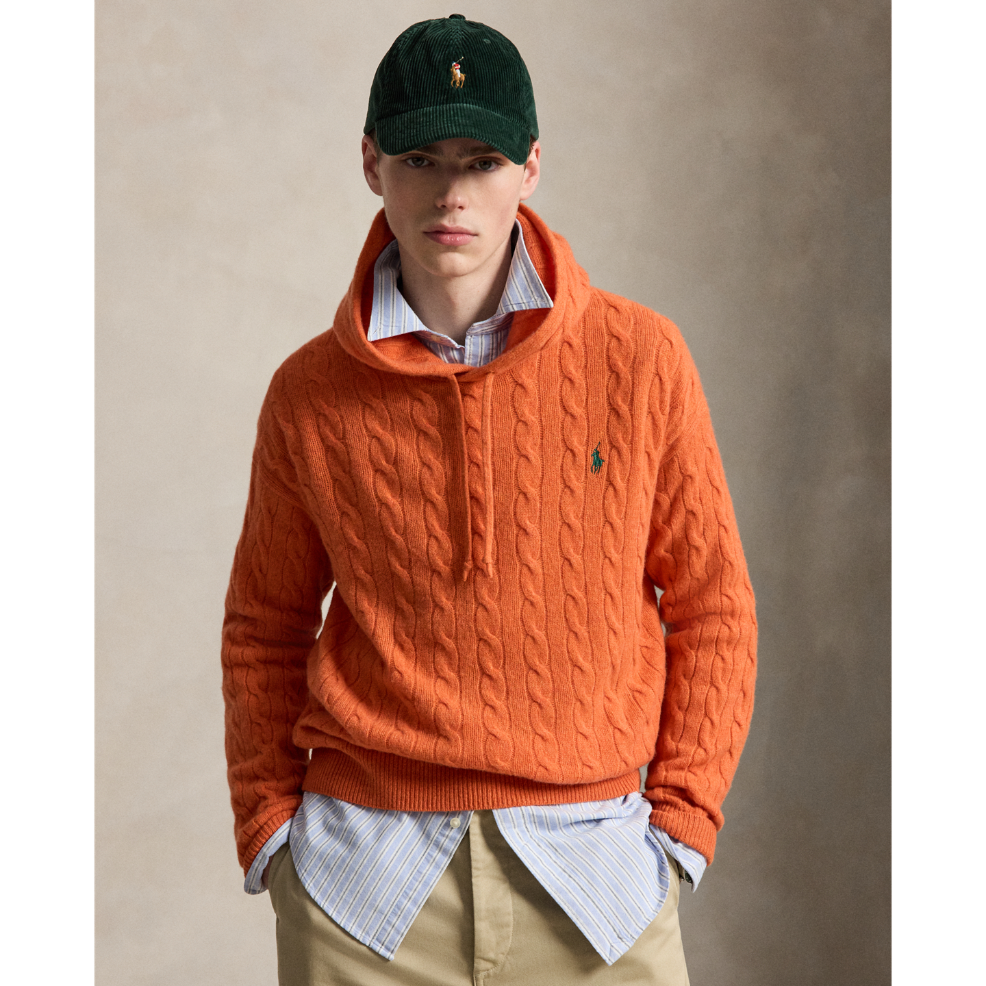 Мужской свитер Ralph Lauren Cable-Knit Wool-Cashmere Hooded, цвет: Оранжевый меланжевый — фото 5