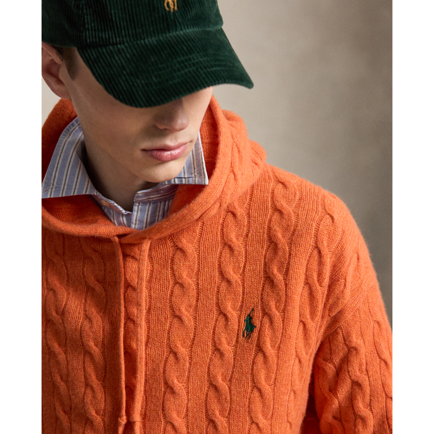 Мужской свитер Ralph Lauren Cable-Knit Wool-Cashmere Hooded, цвет: Оранжевый меланжевый — фото 3