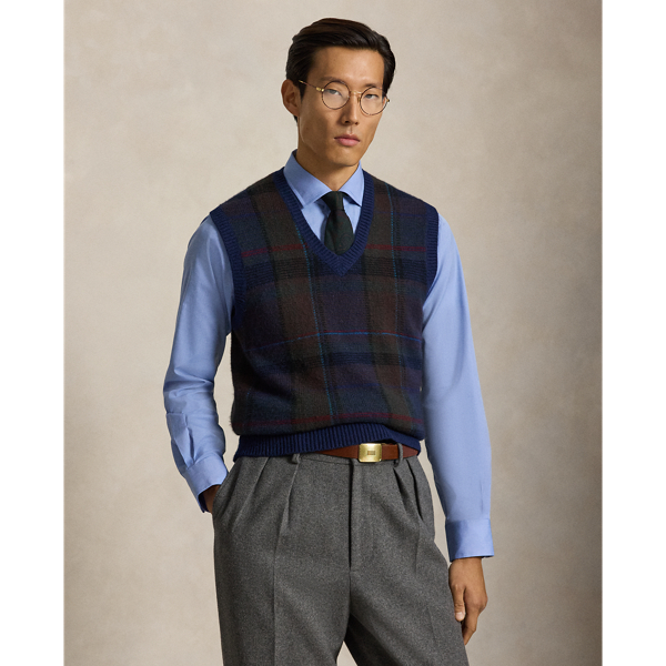 Plaid Wool-Cotton Sleeveless Jumper