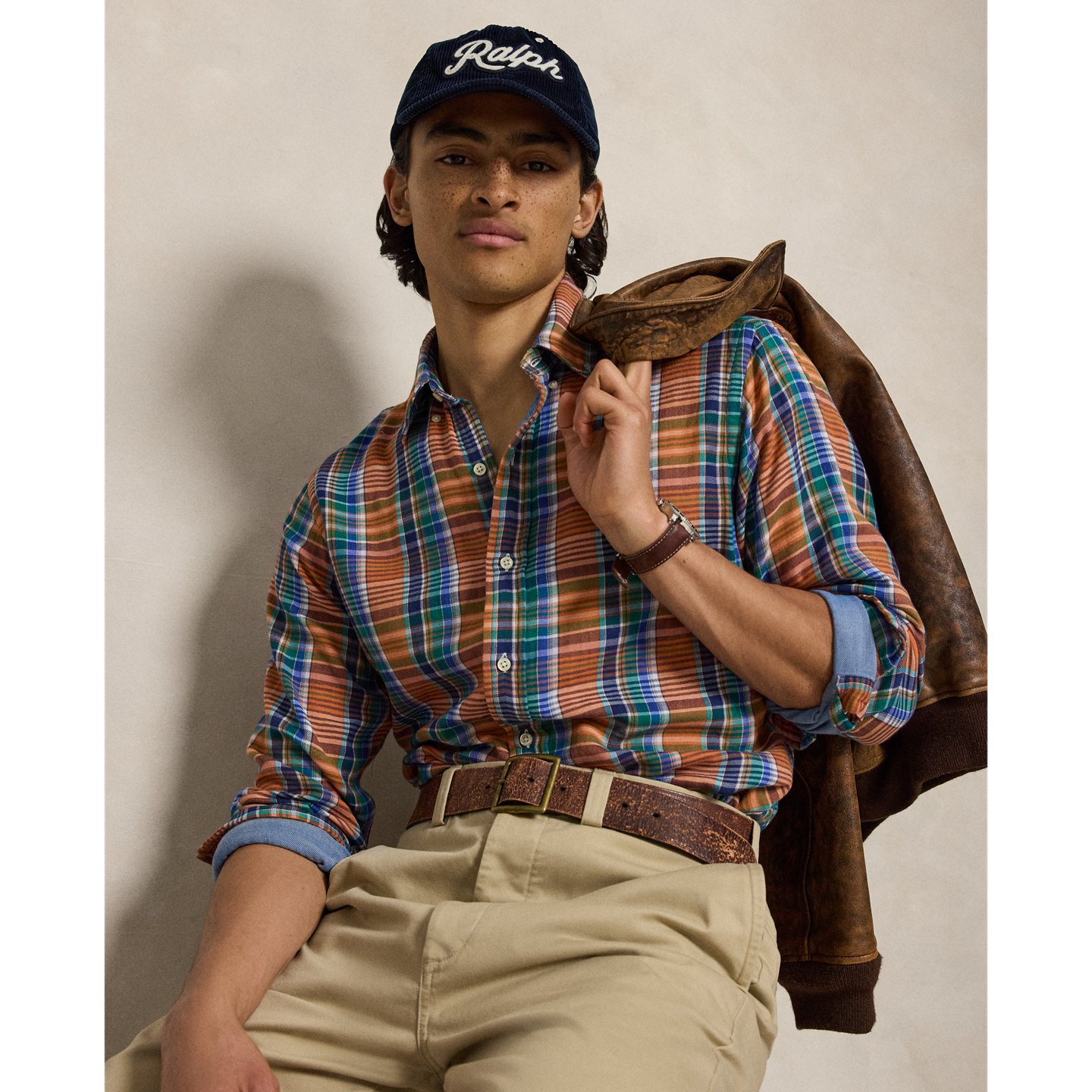 Мужская рубашка Ralph Lauren Classic Fit Plaid Double-Faced, цвет: Оранжевый зелёный разноцветный — фото 5