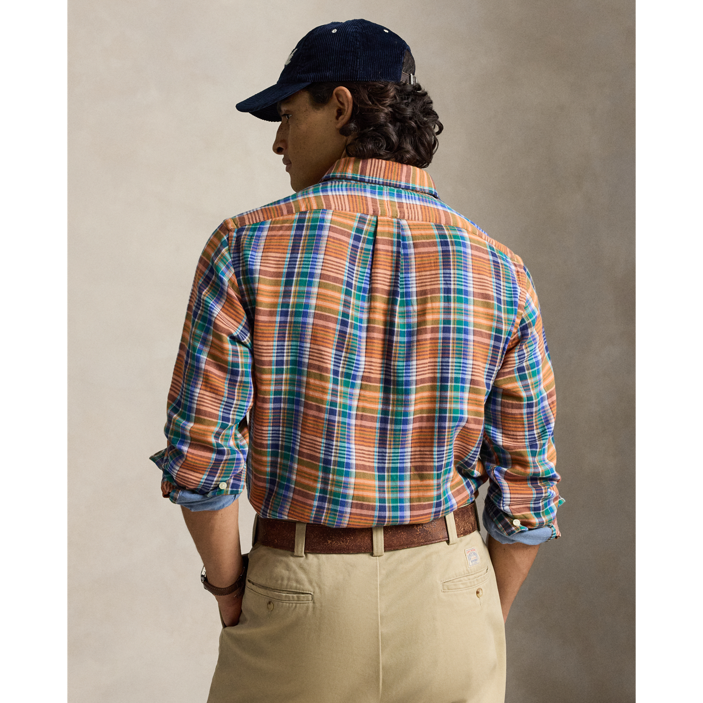 Мужская рубашка Ralph Lauren Classic Fit Plaid Double-Faced, цвет: Оранжевый зелёный разноцветный — фото 2