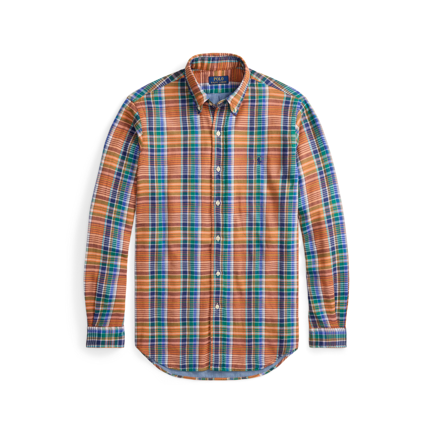 Мужская рубашка Ralph Lauren Classic Fit Plaid Double-Faced, цвет: Оранжевый зелёный разноцветный — фото 6