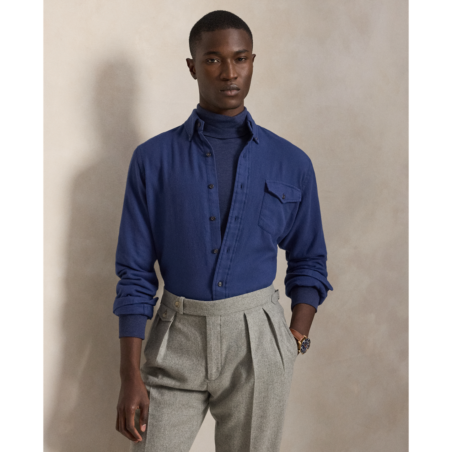 Мужская рубашка Polo Ralph Lauren Classic Fit Twill, цвет: Светлый тёмно-синий — фото 5