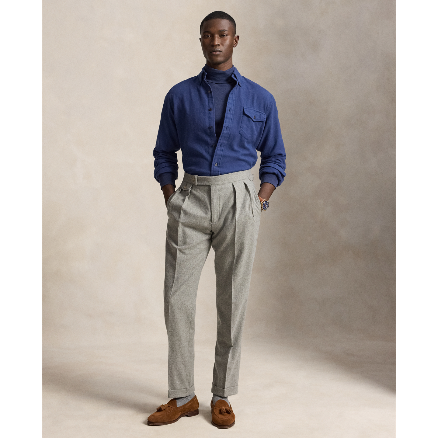 Мужская рубашка Polo Ralph Lauren Classic Fit Twill, цвет: Светлый тёмно-синий — фото 1