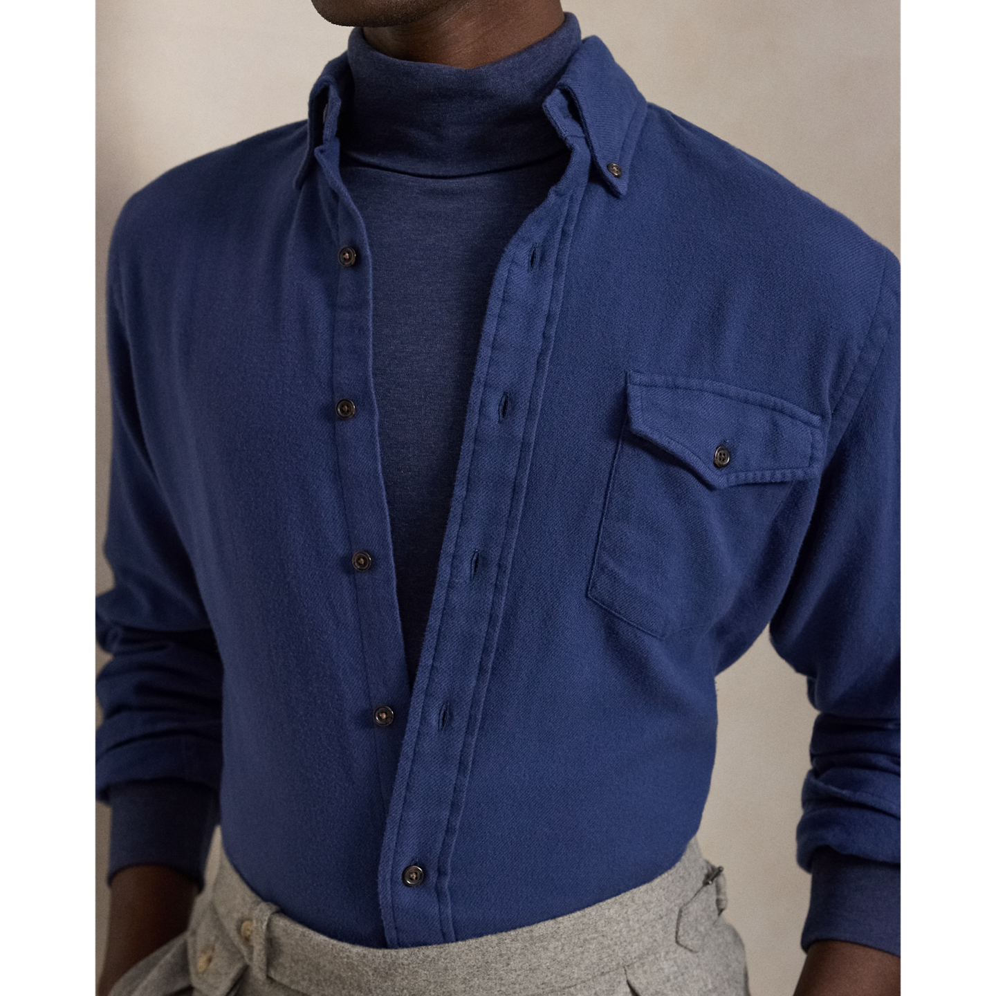 Мужская рубашка Polo Ralph Lauren Classic Fit Twill, цвет: Светлый тёмно-синий — фото 3