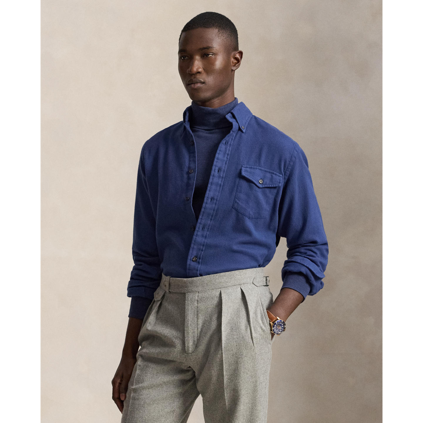 Мужская рубашка Polo Ralph Lauren Classic Fit Twill, цвет: Светлый тёмно-синий — фото 4