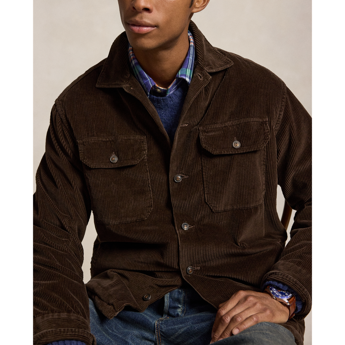 Мужская рубашка Ralph Lauren Fleece-Lined Corduroy Overshirt, цвет: Коричневый — фото 3