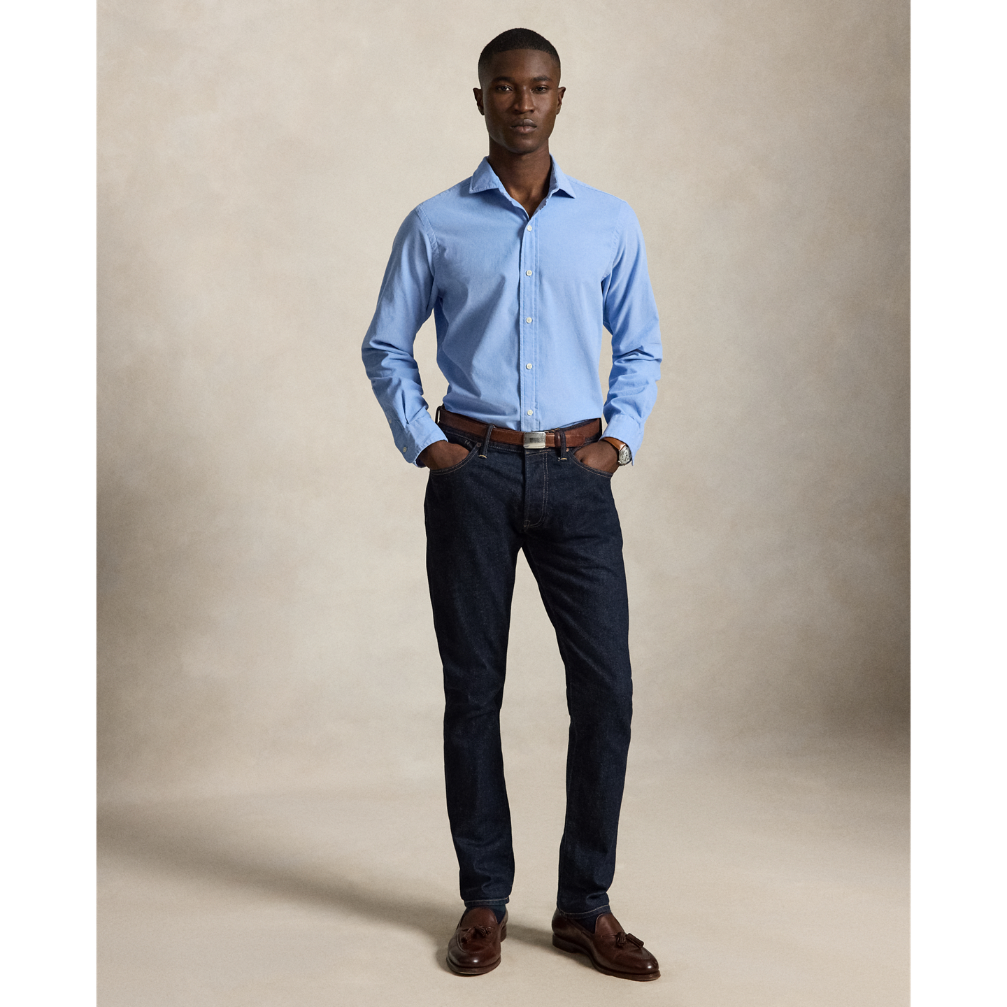 Мужская рубашка Ralph Lauren Classic Fit Corduroy, цвет: Шамбре синий — фото 1