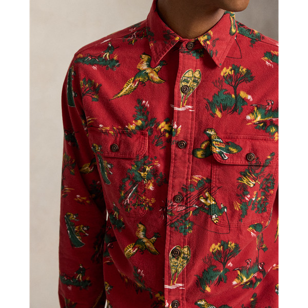 Classic Fit Sporting-Print Flannel Shirt