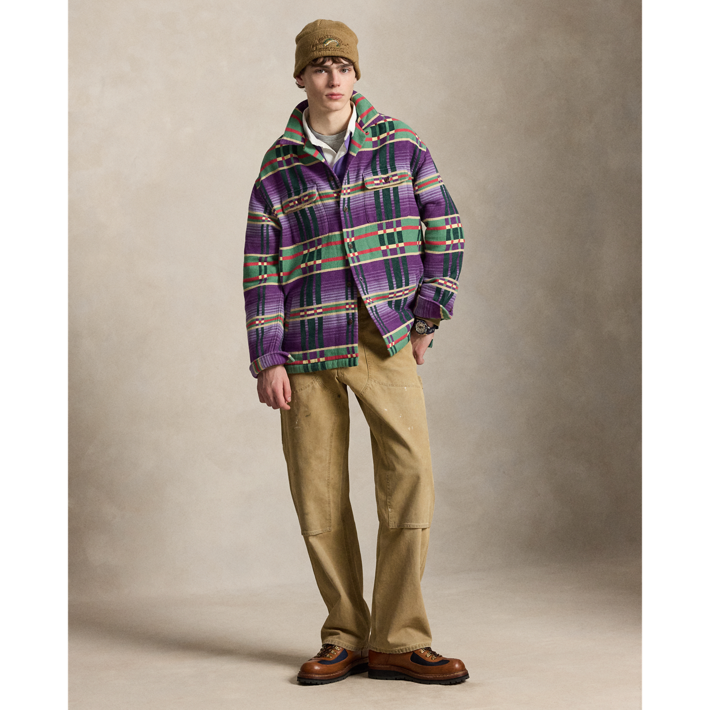 Мужская рубашка Ralph Lauren Classic Fit Plaid Flannel Camp, цвет: Litchfield Jacquard — фото 1