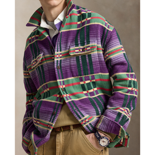 Classic Fit Plaid Flannel Camp Shirt